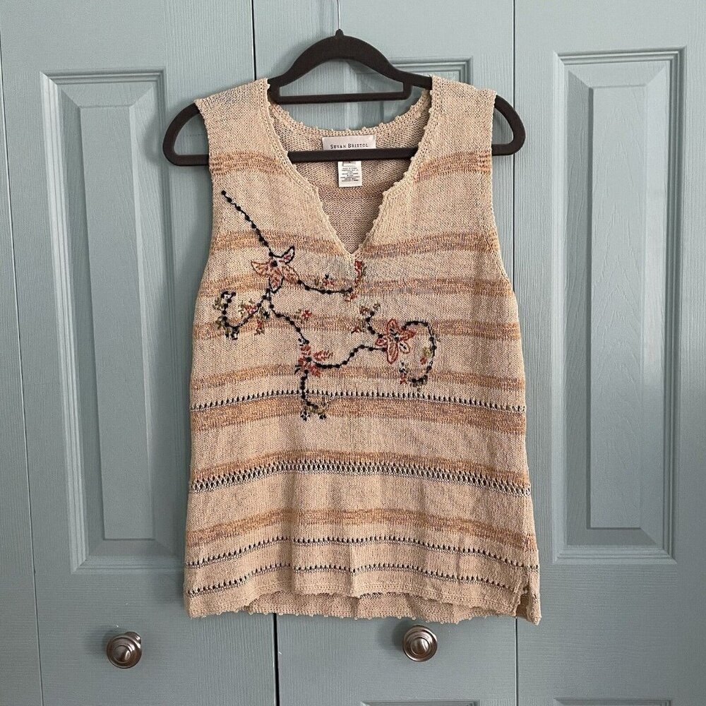 Susan Bristol Tan Embroidered Tank Top